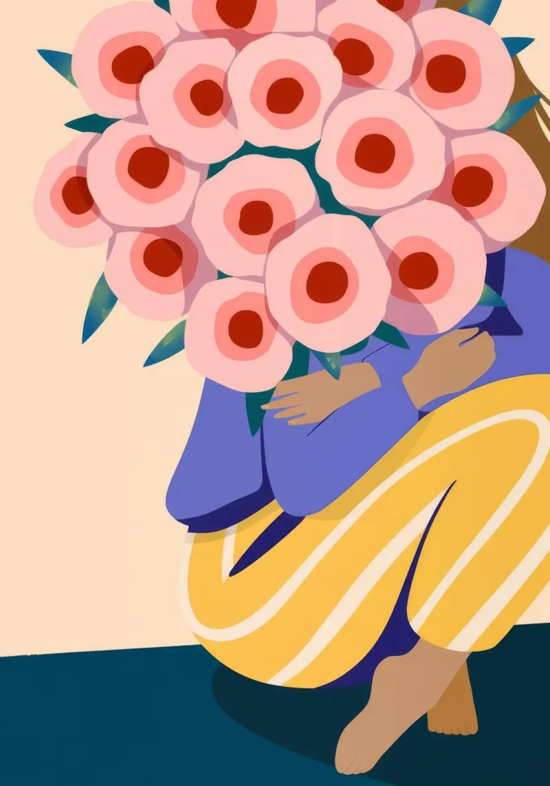 Bouquet floreale per il viso poster con telaio in legno da Emery Kate