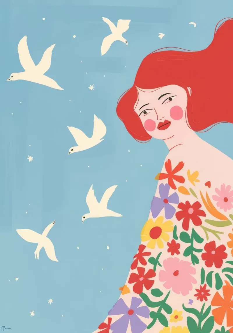 Cielo della libertà floreale poster con telaio in legno da Emery Kate