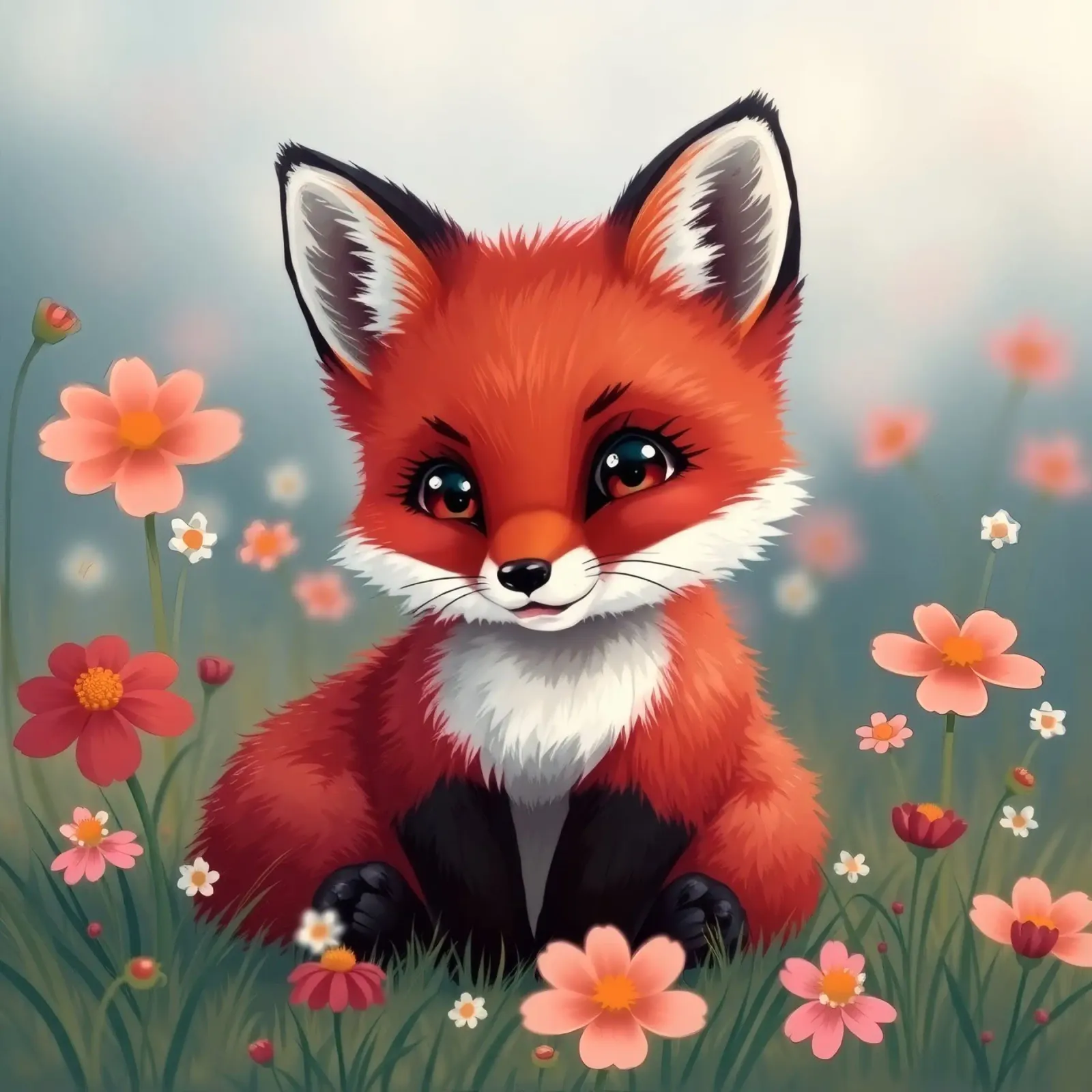 Charmanter Rotfuchs inmitten bunter Wildblumen Hahnemühle von DesignDoodle