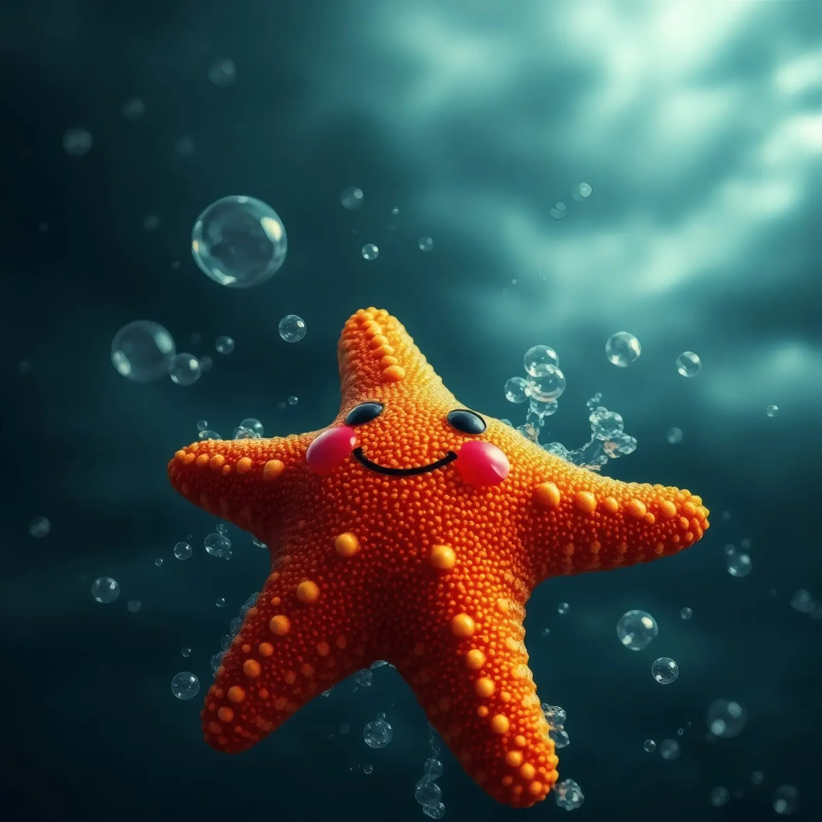 Happy starfish swimming in deep blue water with bubbles canvas by DesignDoodle