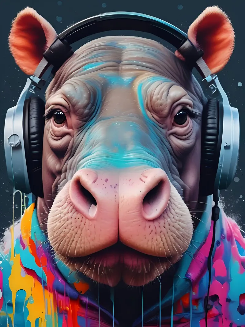 Ippopotamo in cuffia carta hahnemühle da MakArena