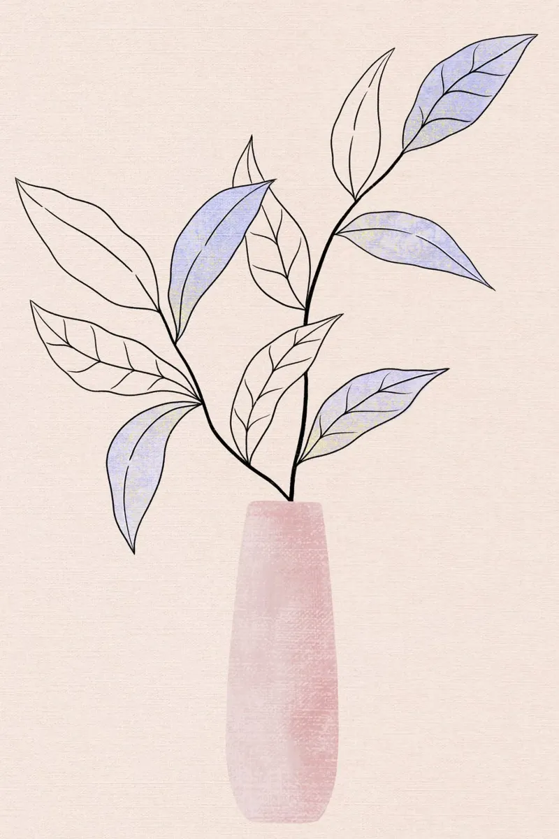 Ramo in vaso. Line art botanica in pastello. pellicola backlit da CalliLetters