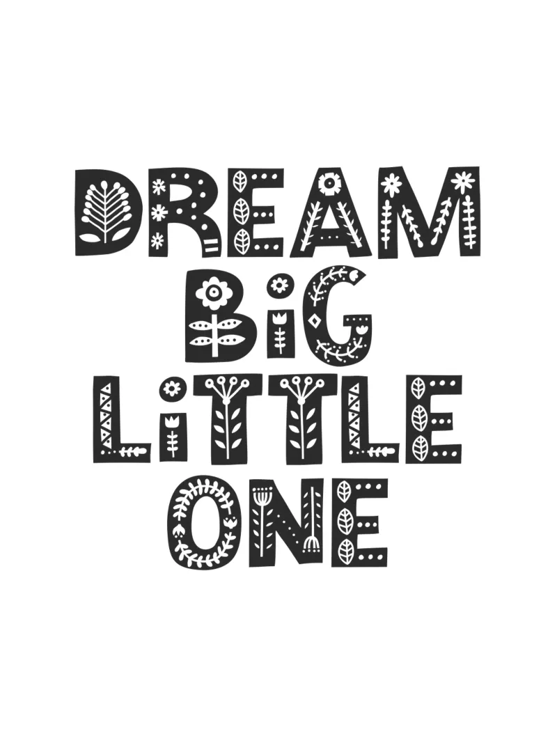 Sognare in grande piccolo Design scandinavo per la camera da letto dei bambini poster con telaio in legno da THE MOTIVATED TYPE