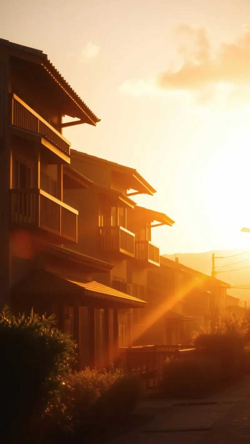 Beautiful sunset illuminating residential homes hahnemühle by DesignDoodle