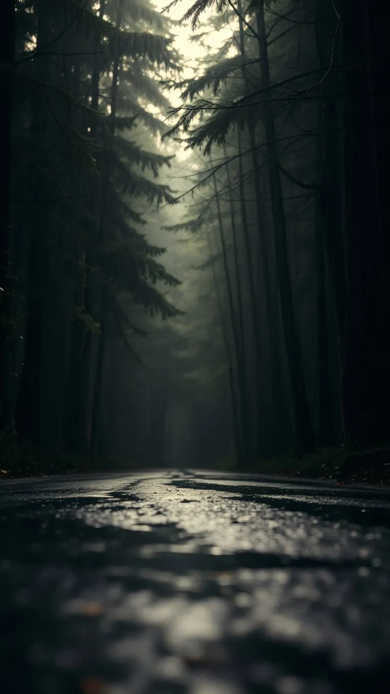 Chemin forestier brumeux avec une lumière douce filtrant à travers les grands arbres hahnemühle de DesignDoodle