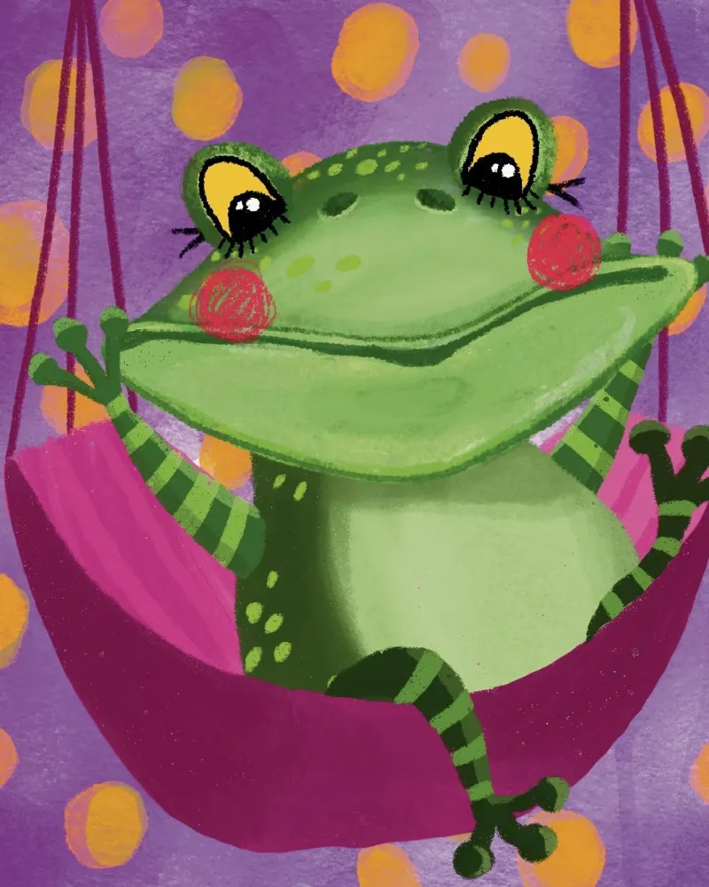 Funny frog swings in the hammock canvas by Honigbrombeere