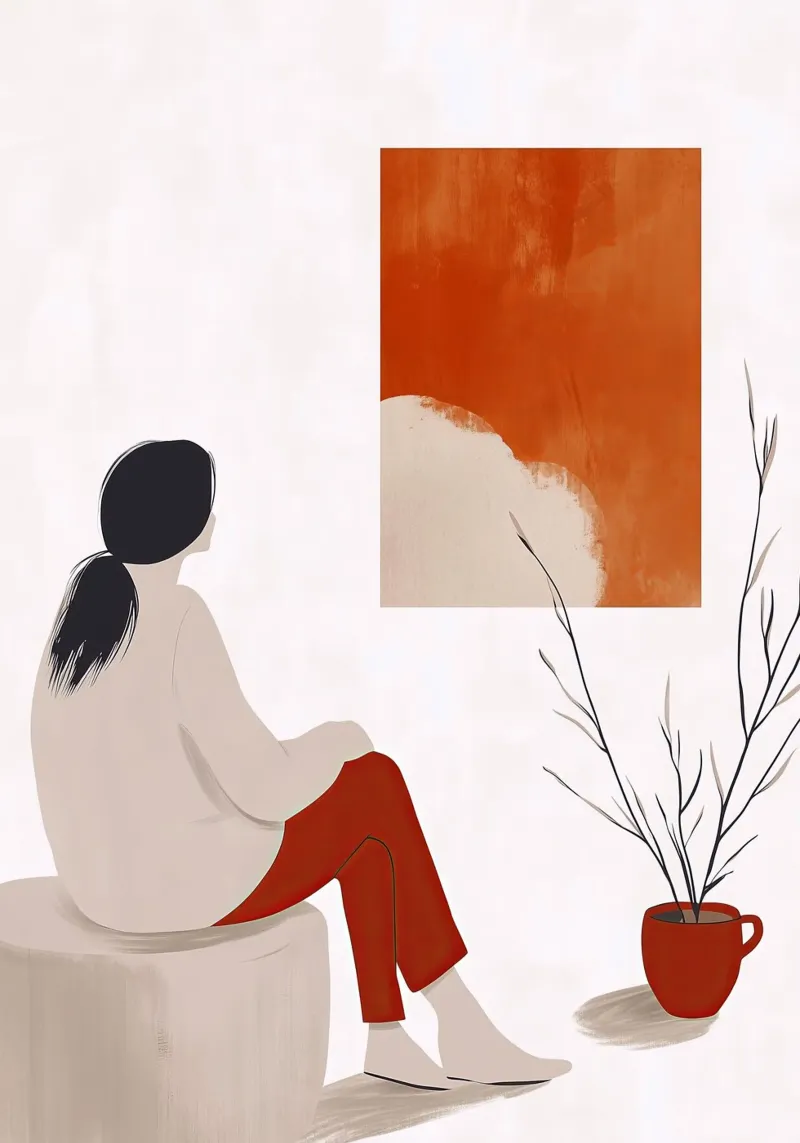Painting Woman life minimal art poster with plastic frame by Justyna Jaszke JBJart