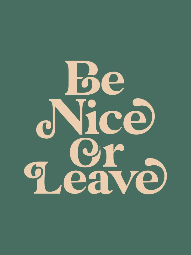 Be Nice or Leave Whimsical Typography Print on Green canvas with Floater frame by THE MOTIVATED TYPE