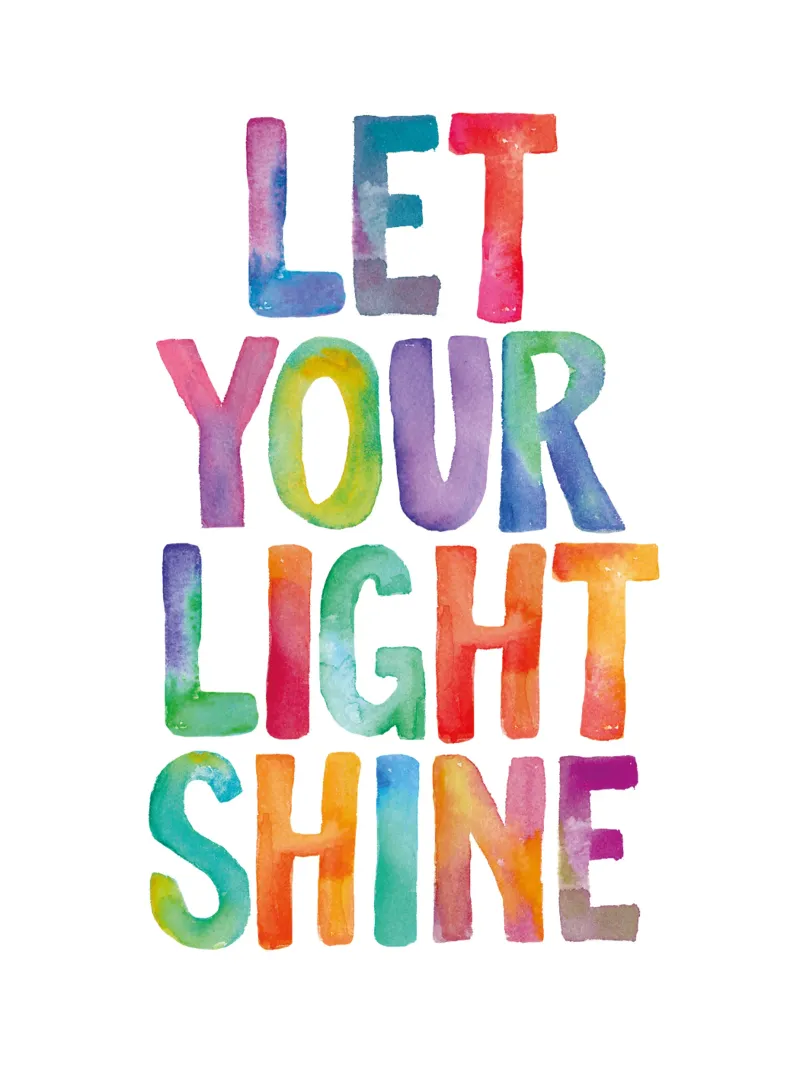 Let Your Light Shine Rainbow Typography Design per bambini carta hahnemühle da THE MOTIVATED TYPE