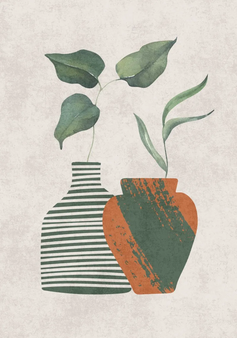 Natura morta verdeggiante poster con telaio in legno da DesignArt