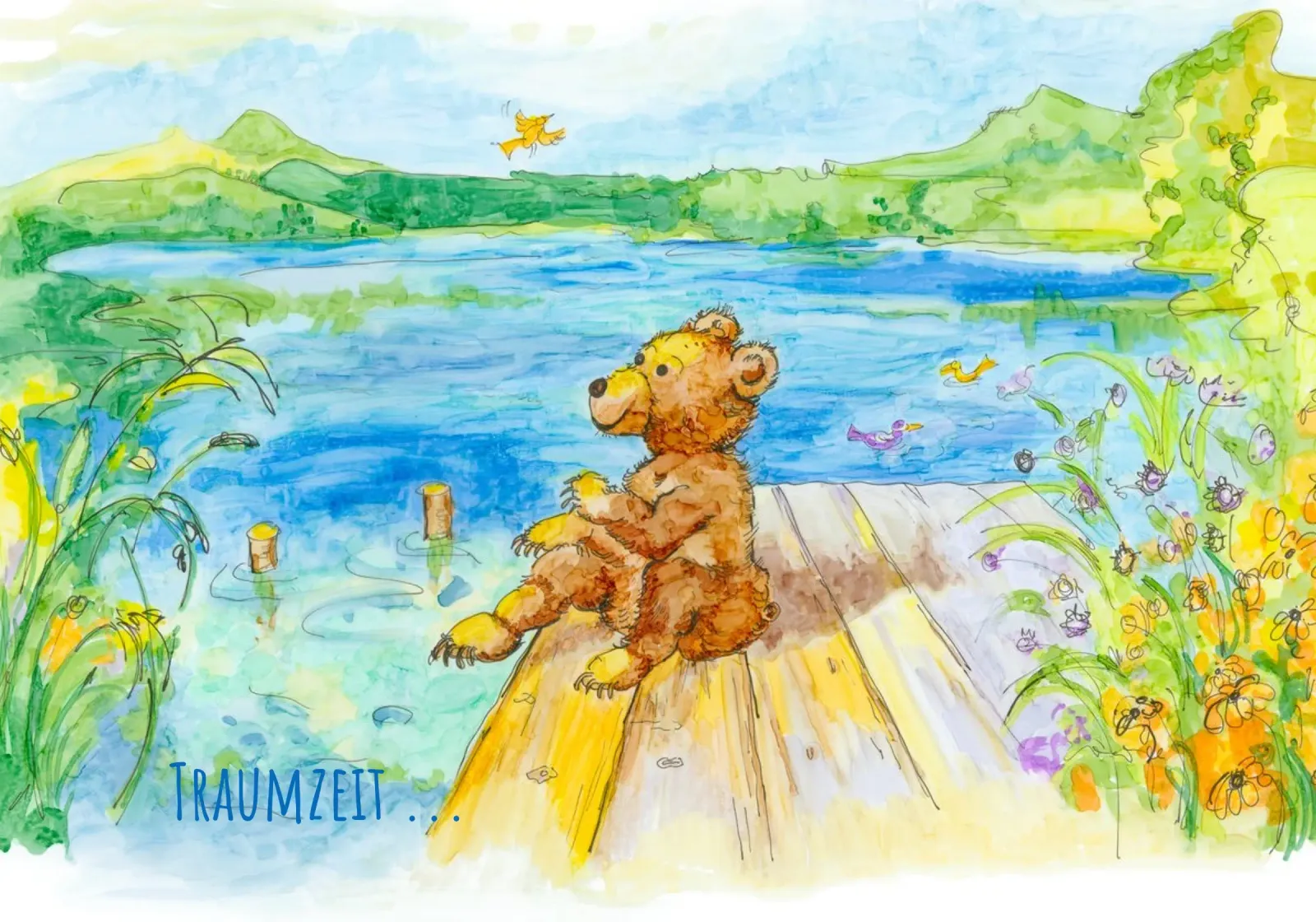 Orso che sogna in riva al lago carta hahnemühle da MutMalerin