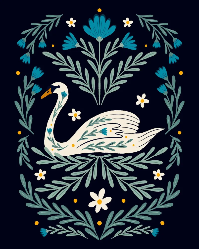 Cigno Folk Art - blu e verde acqua pellicola backlit da Wackapacka