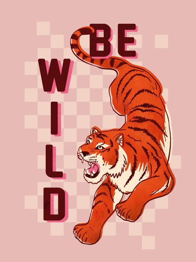 Retro "Be Wild" Tiger Art Print pellicola backlit da showmemars