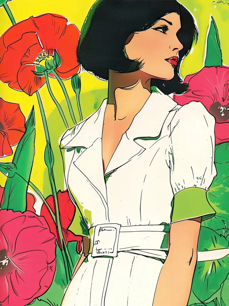 Donna e papaveri poster con telaio in plastica da DaarbyN