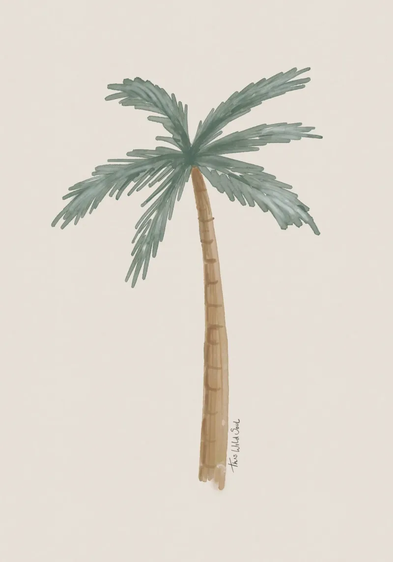 Coastal boho palm tree minimalist taupe illustration canvas by This Wild Soul - Illustration