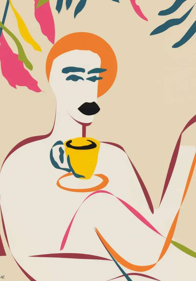 Tasse jaune minimaliste poster avec cadre en aluminium de Kamera Obskura