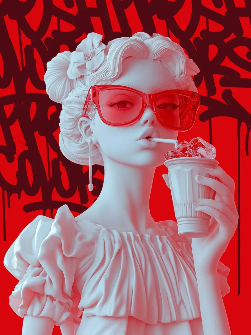 Cherry sips poster con telaio in legno da Dikhotomy