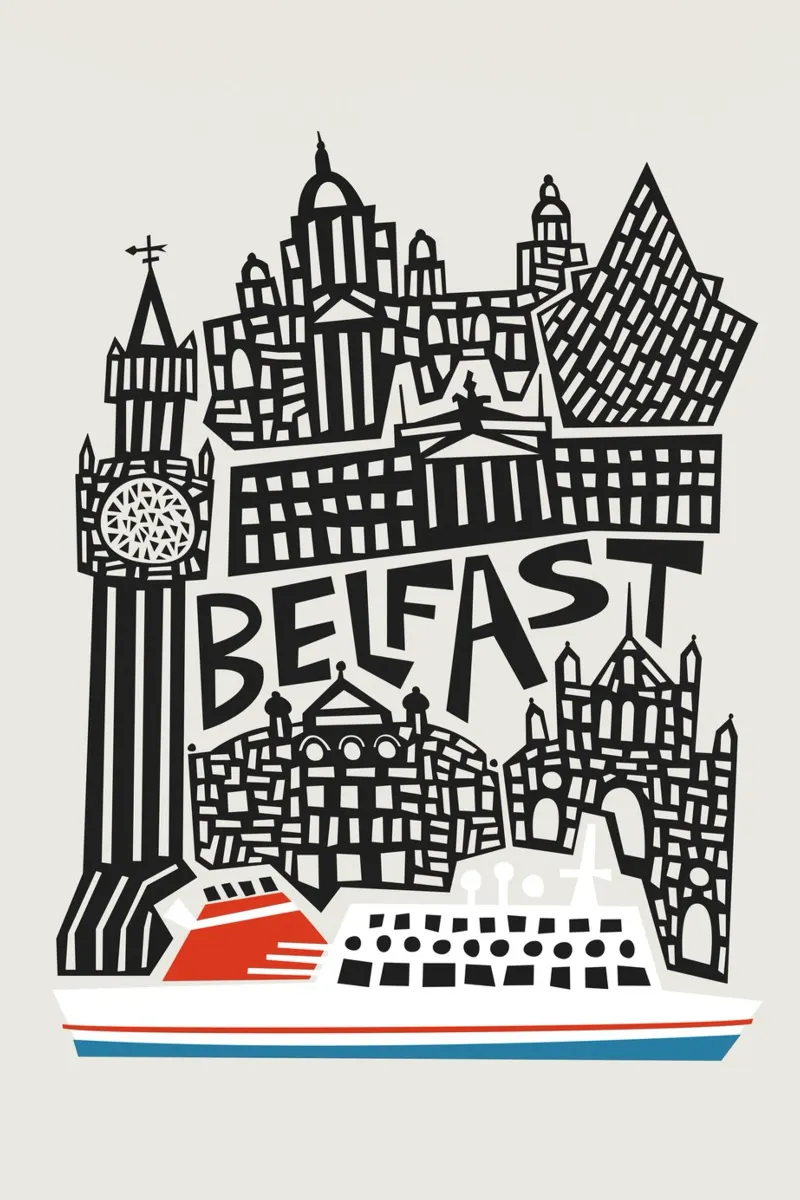 Paesaggio urbano di Belfast poster con telaio in plastica da Fox & Velvet