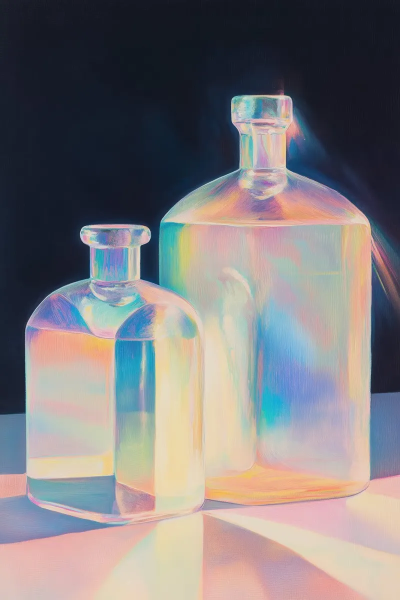 Botellas de vidrio iridiscente arco iris poster de Melloi Art Print