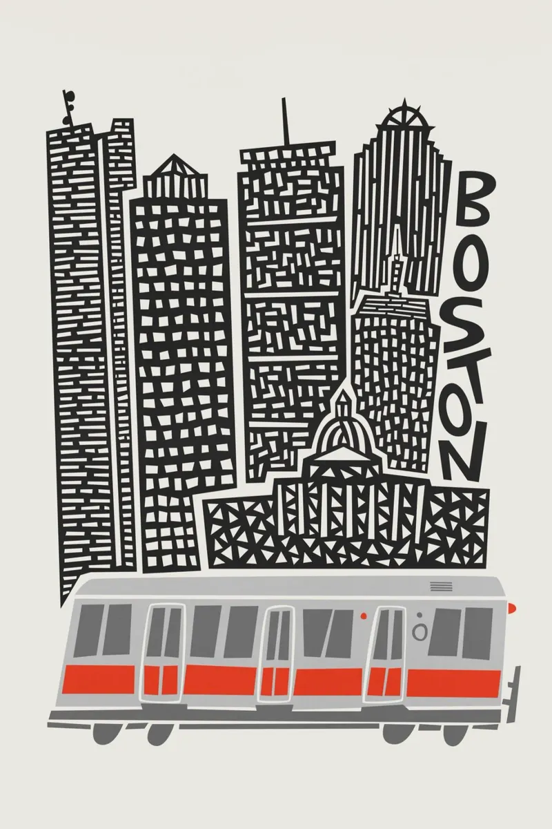 Città di Boston poster con telaio in legno da Fox & Velvet