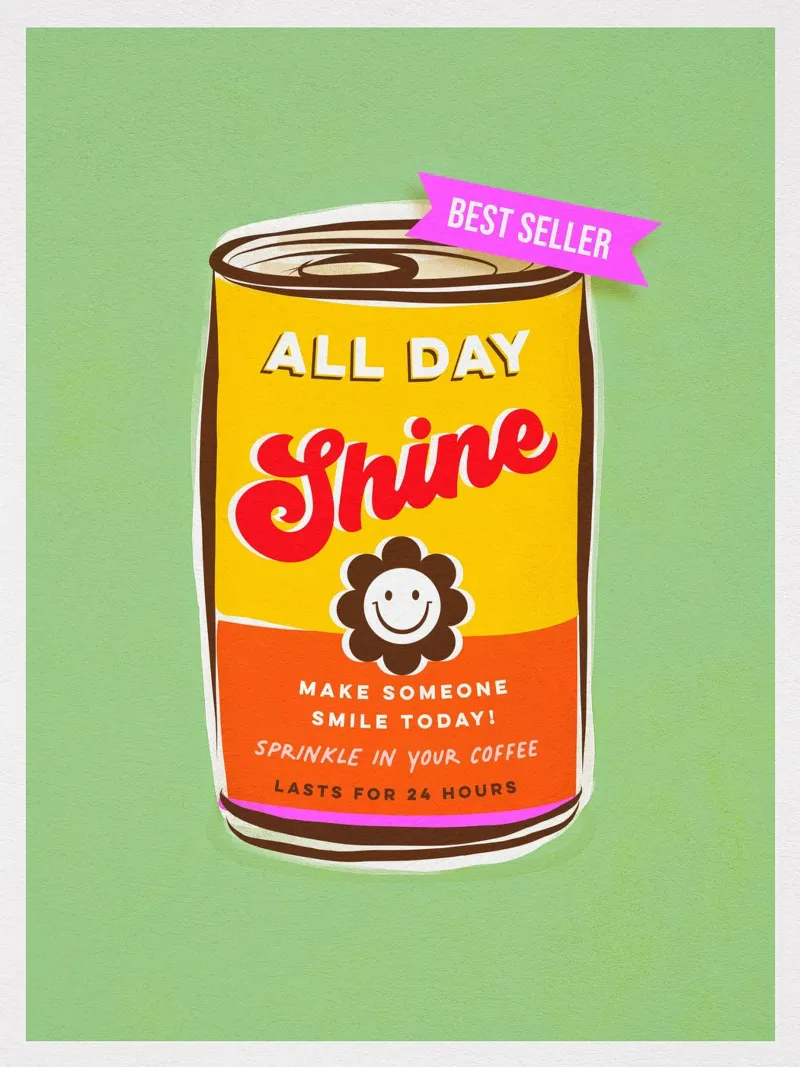 Todo el día Shine - Haz sonreír a alguien hoy 'can art poster con marco de plástico de Dominique Vari Words