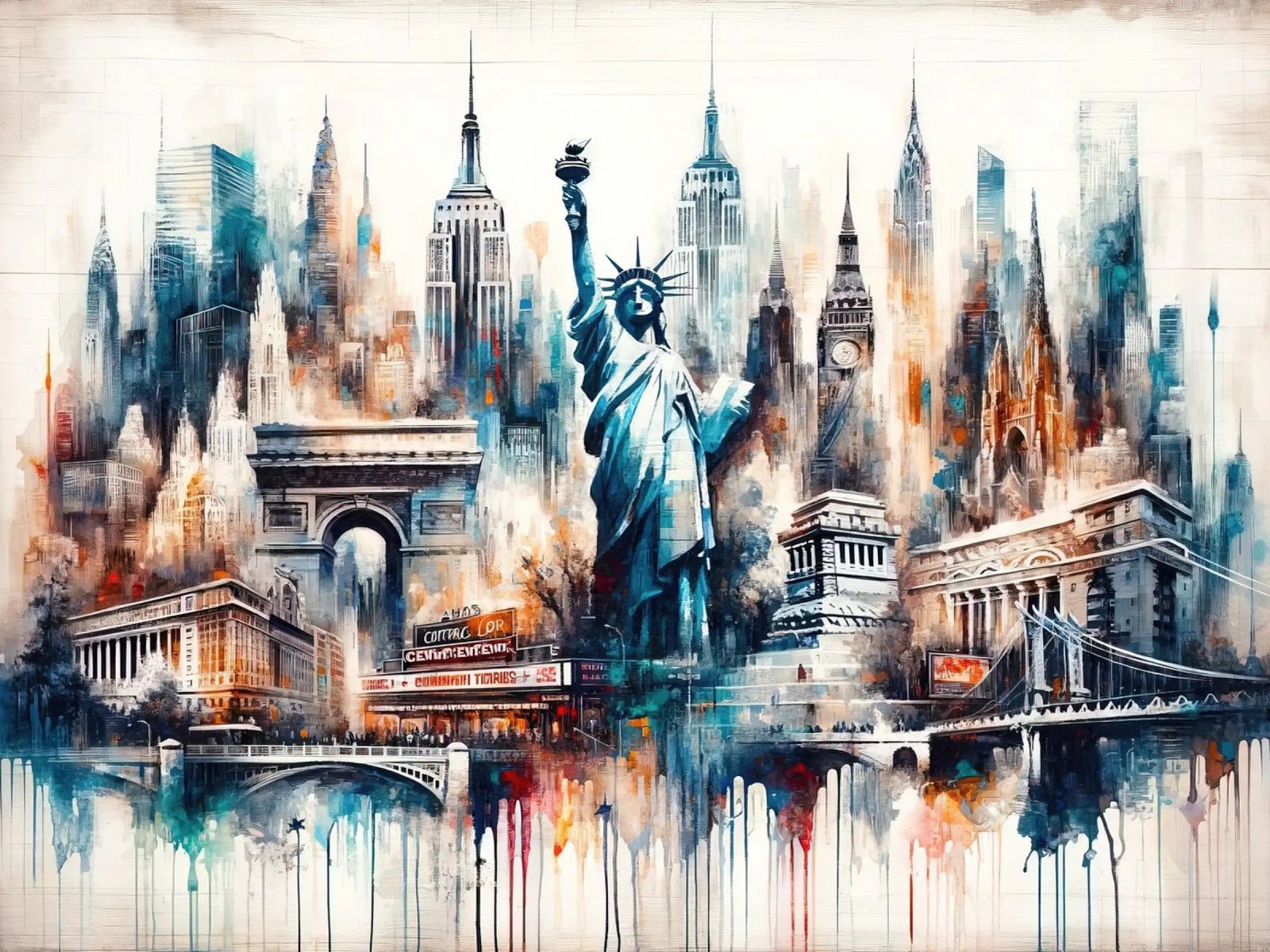 Aquarelle abstraite New York City Landmarks poster de Chromatic Fusion Studio