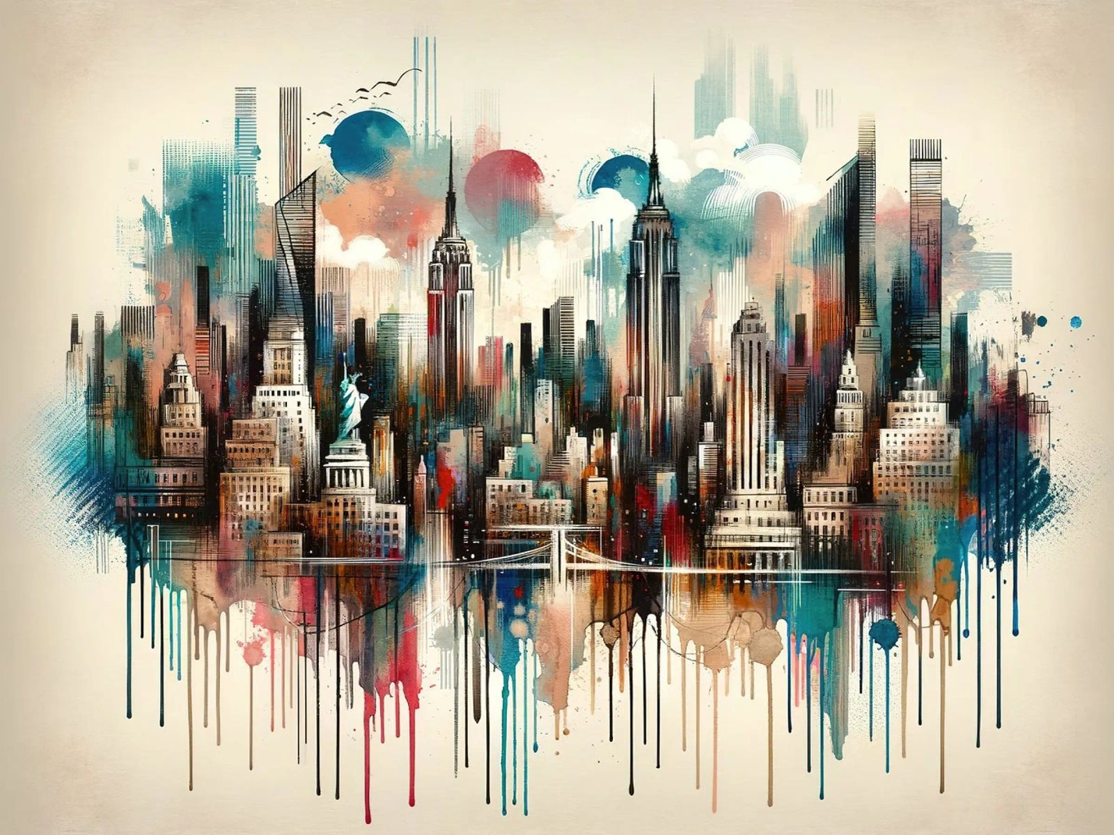 Aquarell New Yorker Skyline Poster von Chromatic Fusion Studio