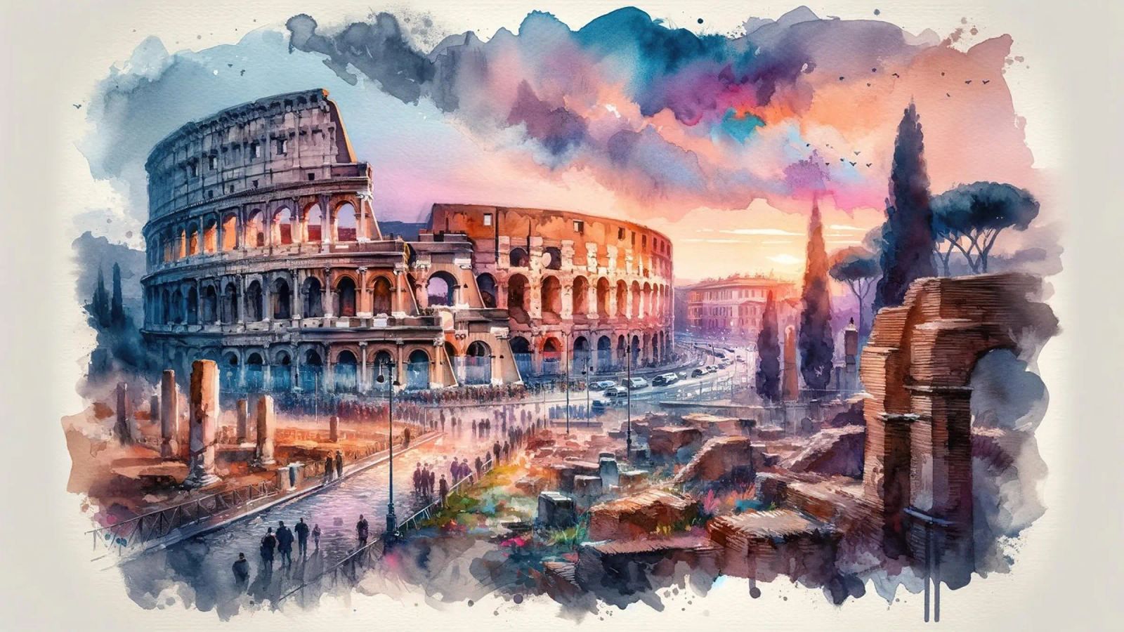 Watercolor Rome Colosseum poster by Chromatic Fusion Studio