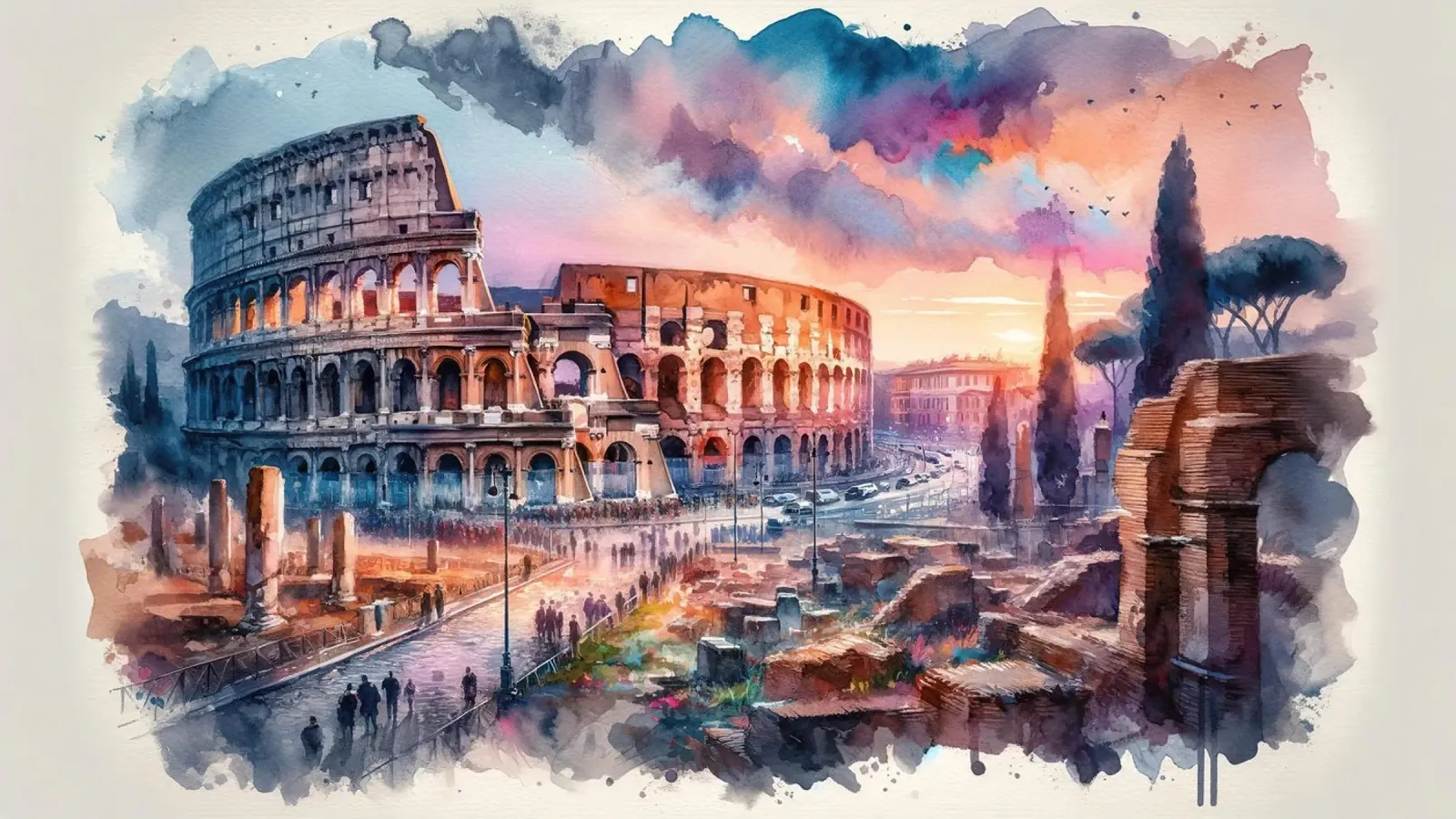 Acquerello Roma Colosseo pellicola backlit da Chromatic Fusion Studio
