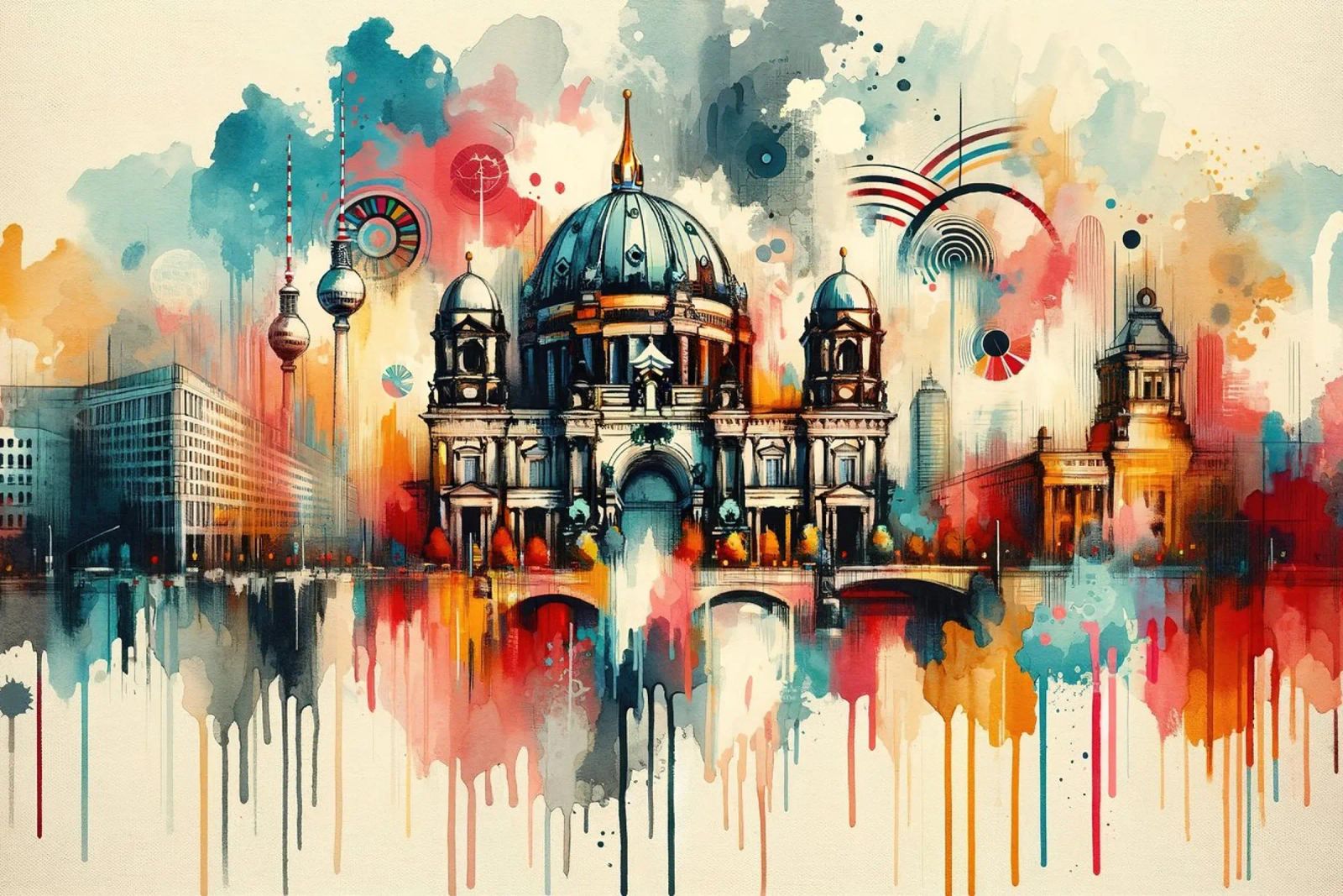 Aquarelle de l'horizon de Berlin poster de Chromatic Fusion Studio