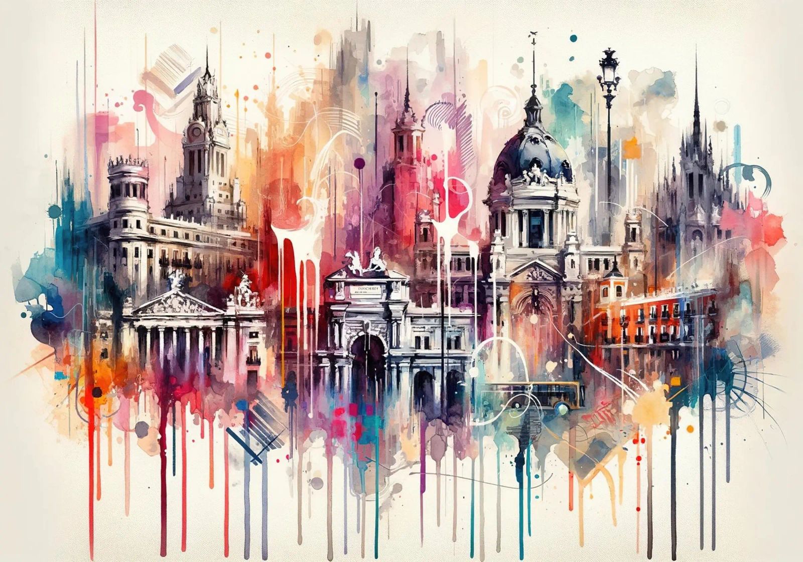 Watercolor Skyline Madrid poster by Chromatic Fusion Studio