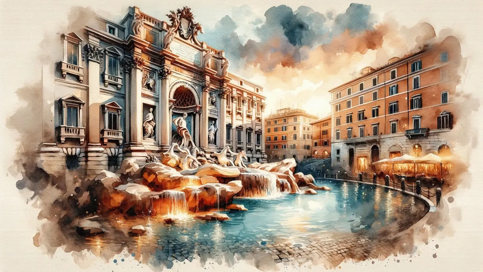 Acquerello Fontana di Trevi Roma pellicola backlit da Chromatic Fusion Studio