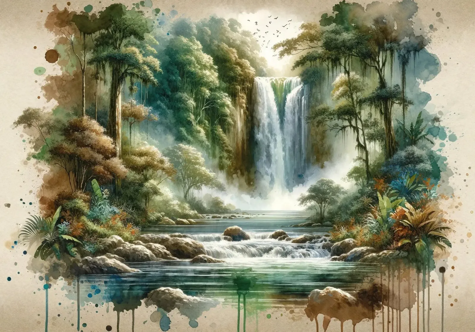 Acquerello Cascata tropicale pellicola backlit da Chromatic Fusion Studio
