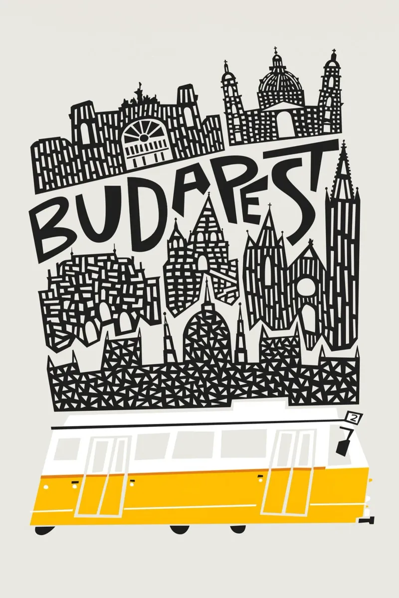 Paesaggio urbano di Budapest poster con telaio in alluminio da Fox & Velvet