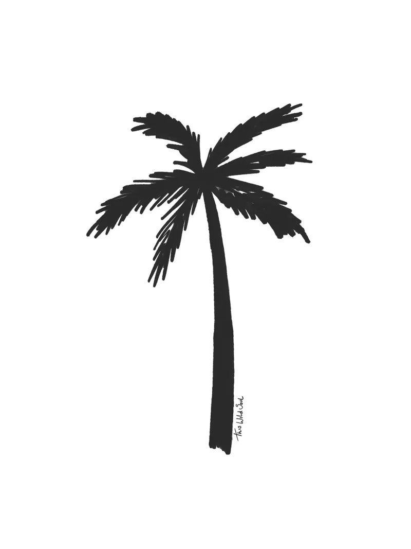 Black organic abstract minimalist island vibes palm tree canvas by This Wild Soul - Illustration