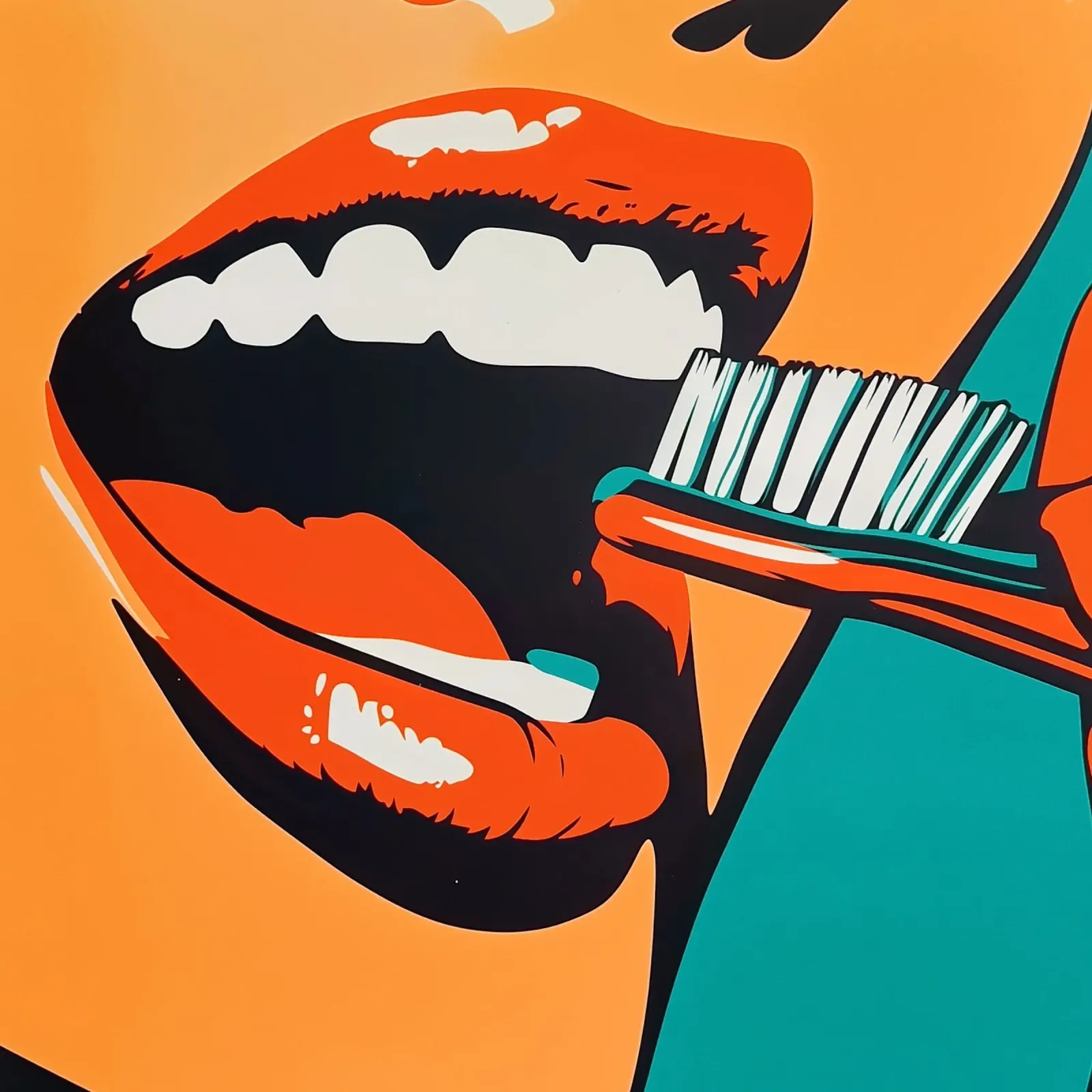 Een frisse start: Retro Pop Art Tandafdruk canvas met Baklijst van Synthaira