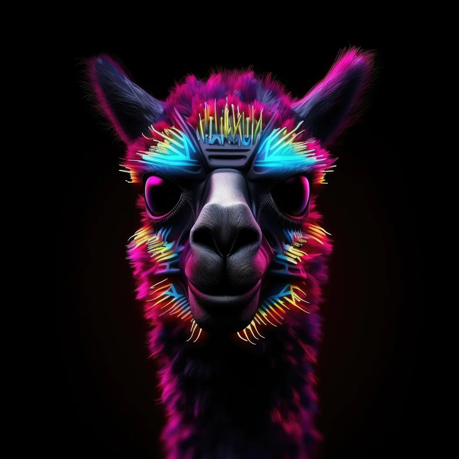 Alpaca luminoso al neon carta hahnemühle da Animal Portraits