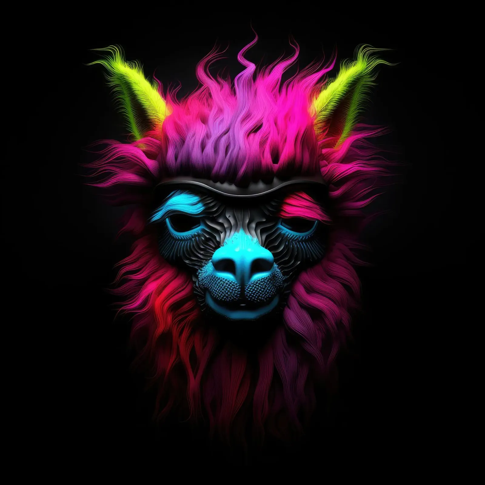 Neon Glowing Alpaca canvas by Animal Portraits