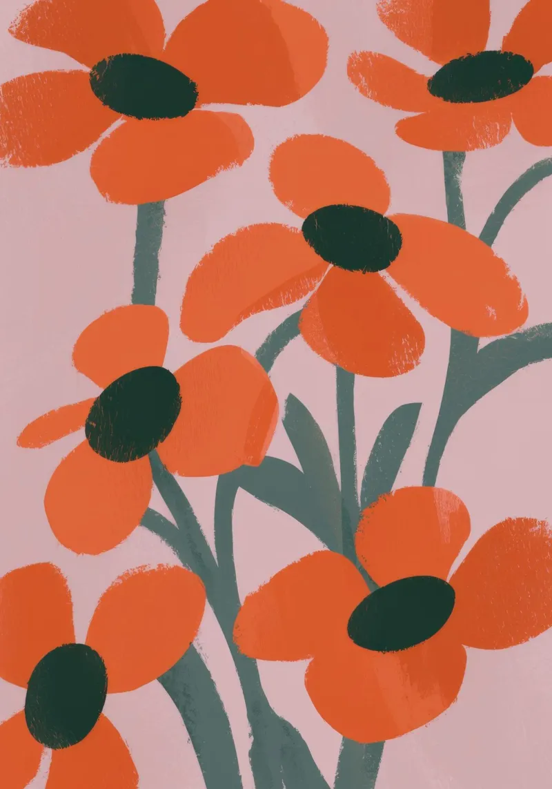 Motivo dei fiori arancioni poster con telaio in alluminio da Kamera Obskura