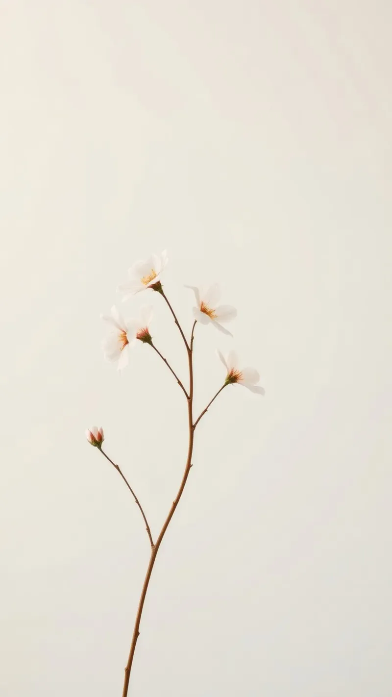 Delicate floral branch against a soft neutral background canvas with Floater frame by DesignDoodle