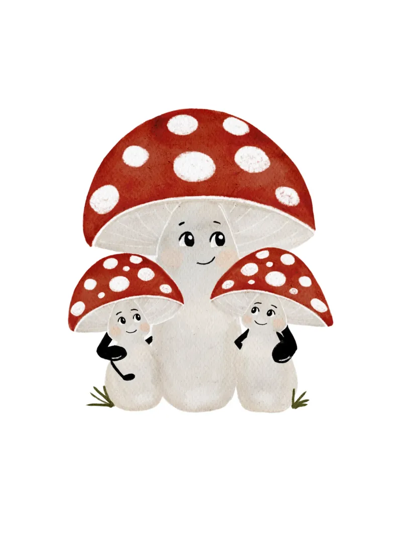 Pilze Fliegenpilz Familie Kinder Illustration Wald Liebe Leinwand von HummelBär