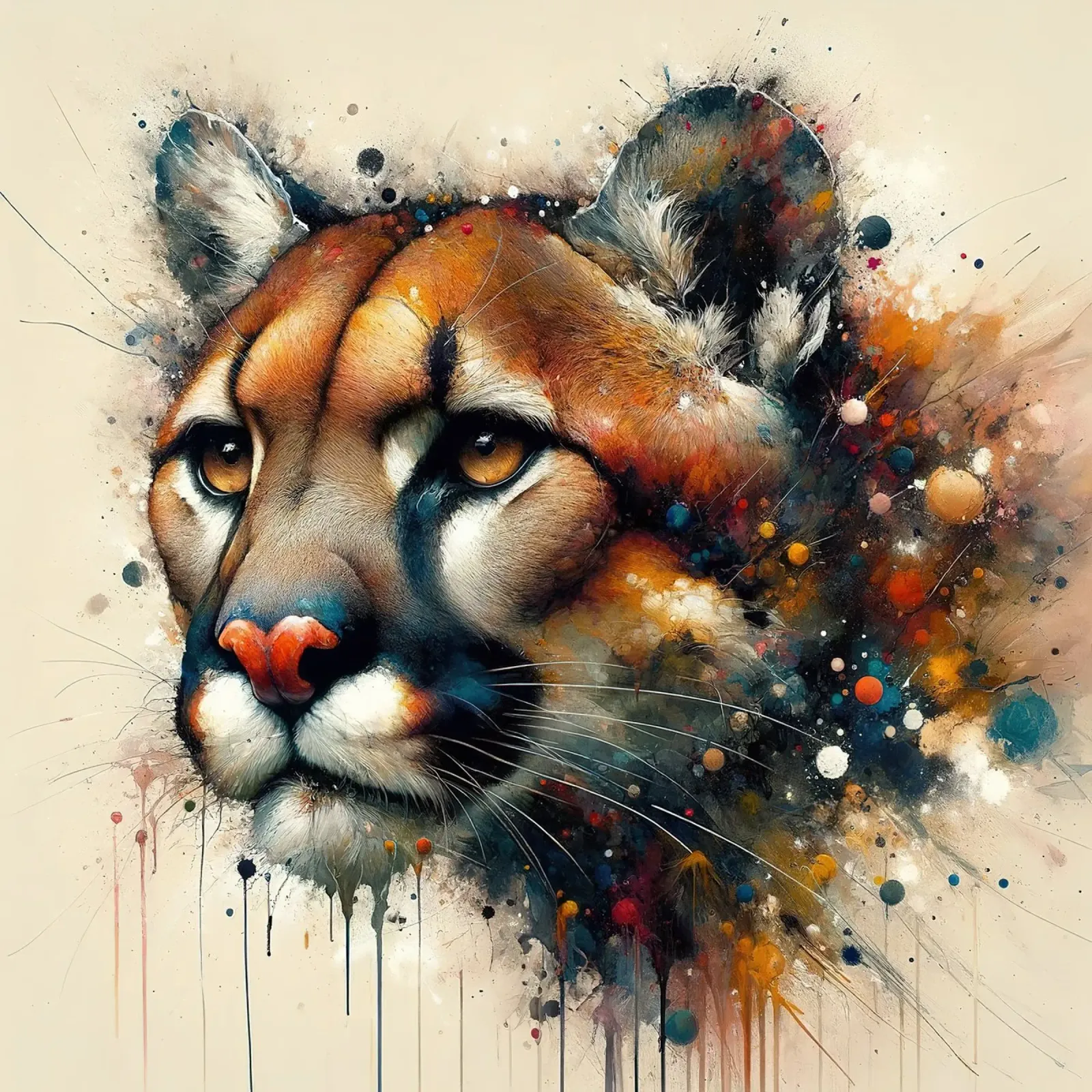 Cougar aquarelle poster avec cadre en aluminium de Chromatic Fusion Studio