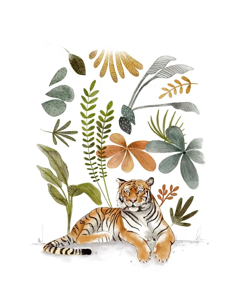 Tigre del Bengala in una giungla lussureggiante - Stampa d'arte sulla fauna selvatica poster con telaio in alluminio da Urchin Bay Art