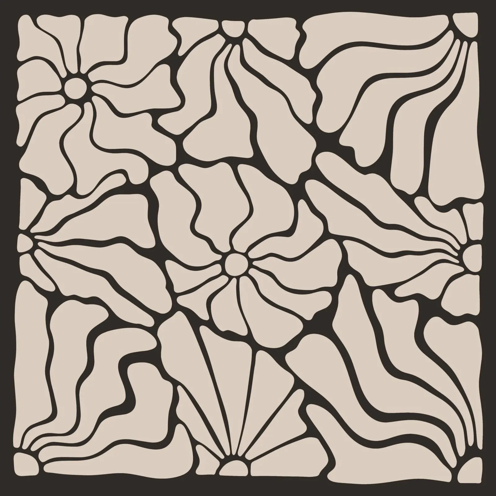 Astratto Midcentury Modern 80s Fiori Nero Beige carta hahnemühle da Modern Muse