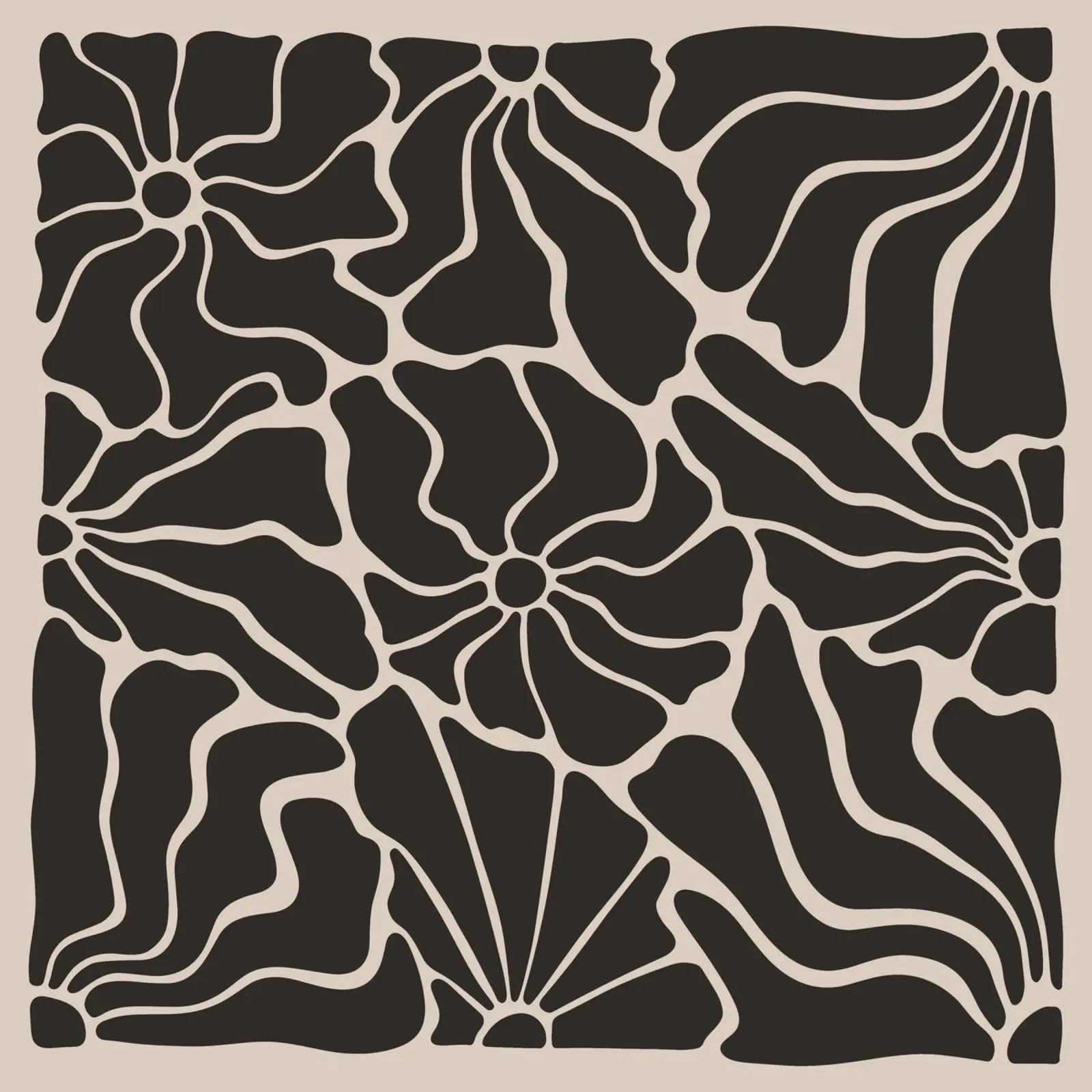 Astratto Midcentury Modern 80s Fiori Nero Beige 1 pellicola backlit da Modern Muse