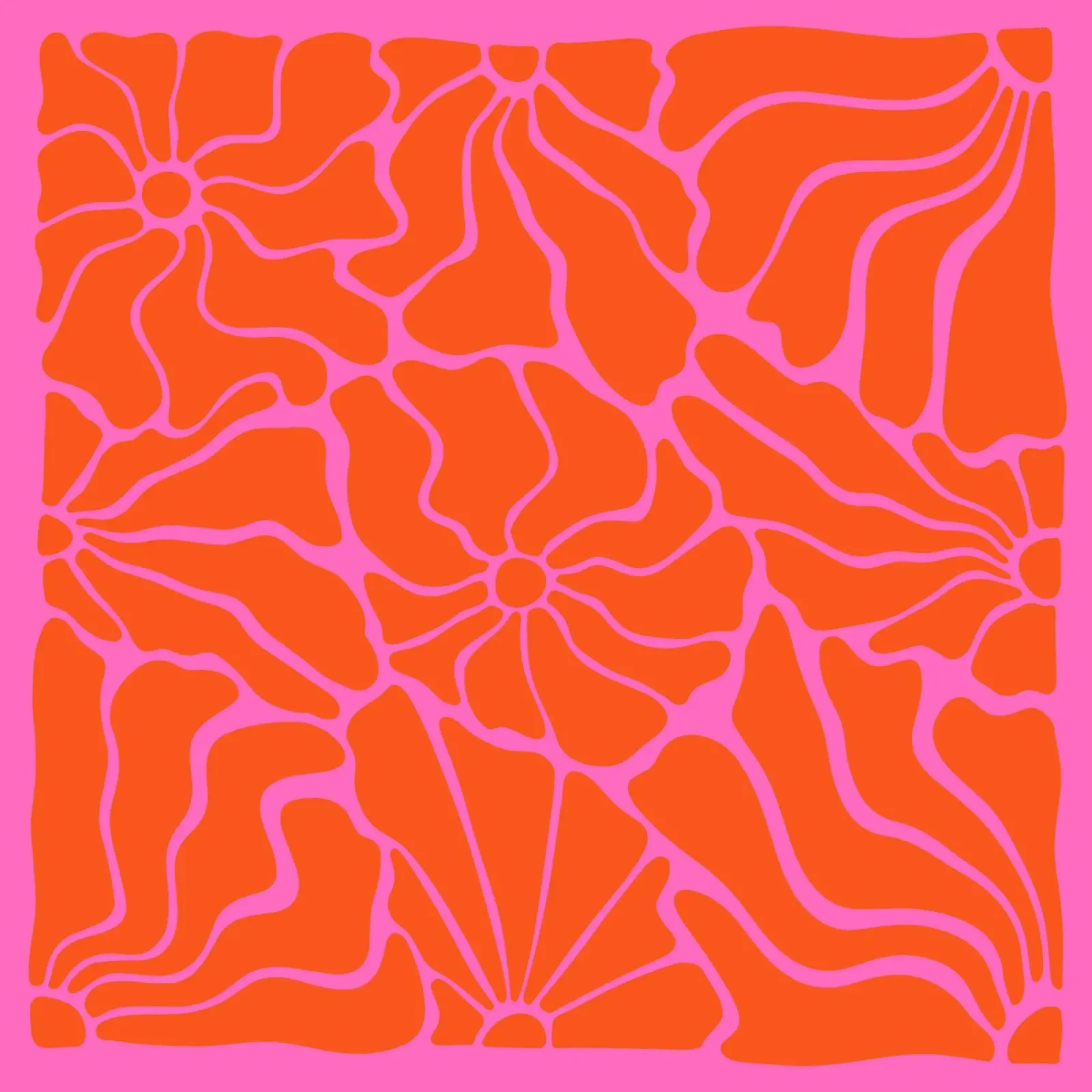 Astratto Midcentury Modern 80s Fiori Arancione Rosa poster con telaio in plastica da Modern Muse