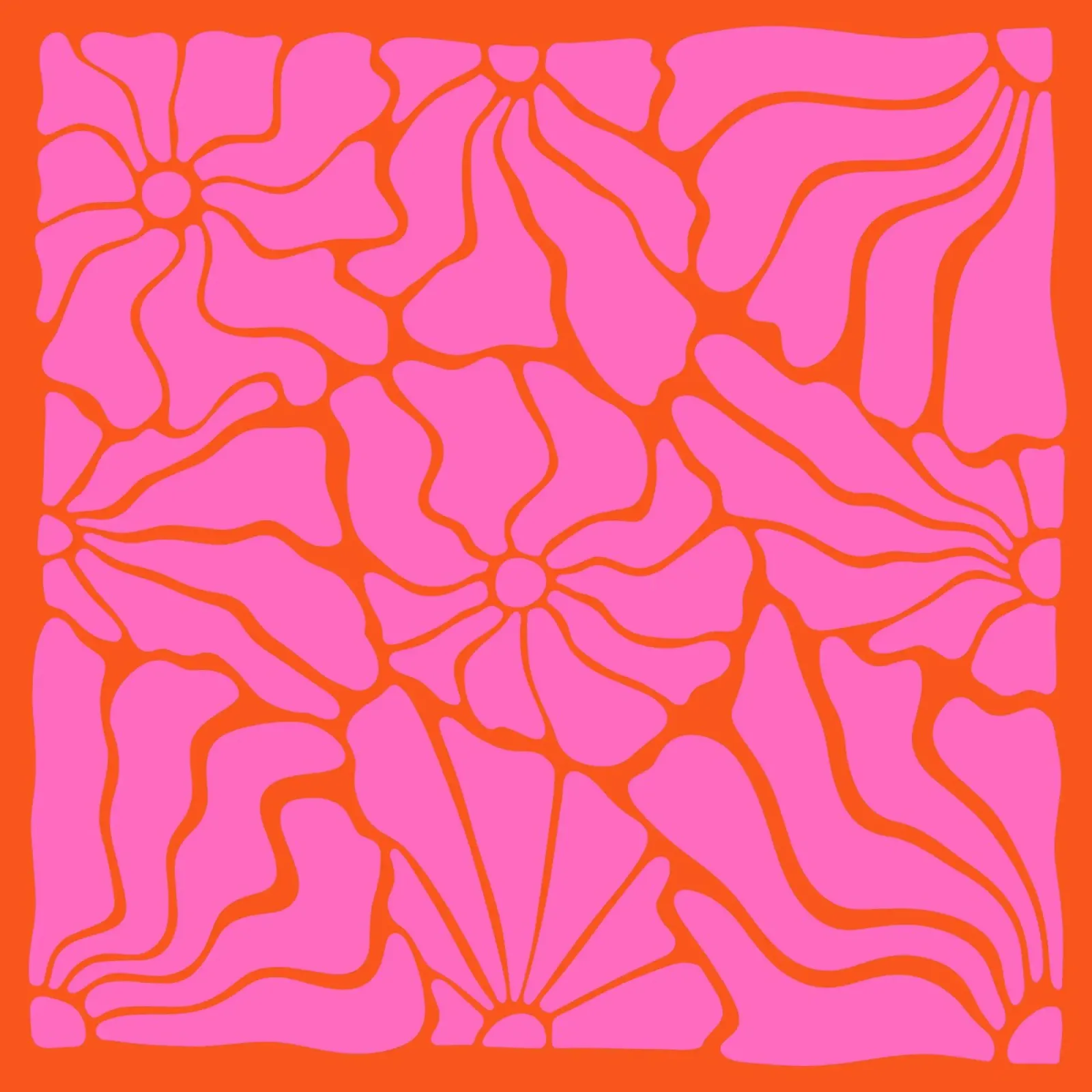 Astratto Midcentury Modern 80s Fiori Arancione Rosa poster con telaio in plastica da Modern Muse