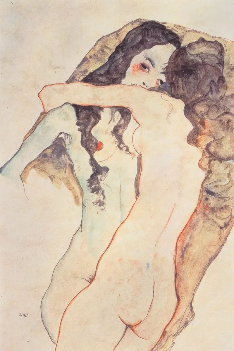 Egon Schiele - Due donne abbracciate poster da Timeless Artworks