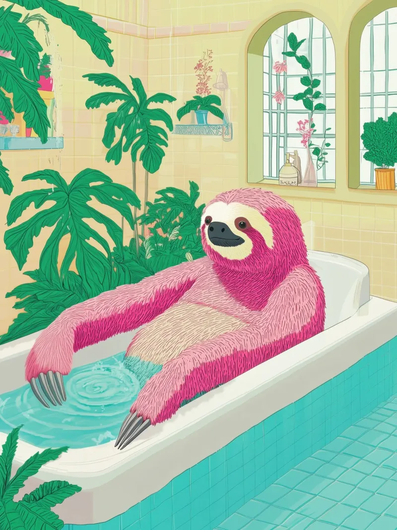 Faultier in der Badewanne: Lustige Badezimmer-Pop-Art Acryl-Glas von Kaji
