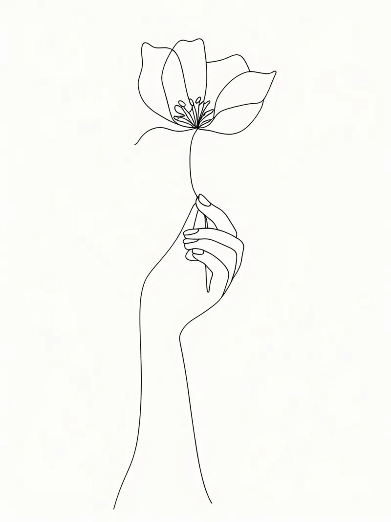 Fiore in mano Line Art minimalista pellicola backlit da Viv Line Art